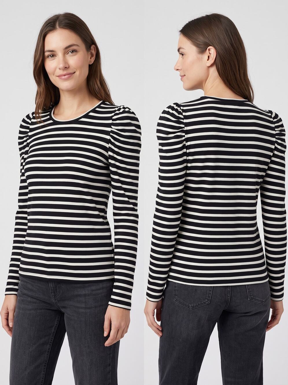 Rebecca Minkoff Small Black White Puff Shoulder Long Sleeve Top